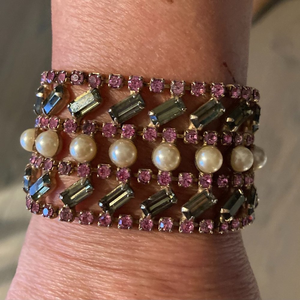 Vintage Pink Rhinestone Bracelet - A STUNNER